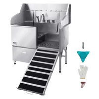 VEVOR 304 Stainless Steel Dog Washing Station, 50 Inch Pet Grooming Tub with Non-Slip Low-Slope Ramp, Storage Drawer, Hot & Cold Faucet, All-in-One Bath for Grooming Shop, Fits All Sizes (Right Door) | VEVOR US