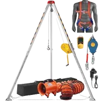 VEVOR 2600 lbs Winch Confined Space Tripod Kit, Confined Space Tripod 8′ Legs and 98′ Cable, Confined Space Rescue Tripod 33′ Fall Protection with Blower, Gas detector, Harness. | VEVOR US