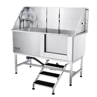 VEVOR 62″ Pet Dog Bathing Station w/Stairs, Professional Stainless Steel Dog Grooming Tub w/ Soap Box, Faucet,Rich Accessory,Bathtub for Large,Medium,Small Pet, Washing Sink for Home(Right) | VEVOR US