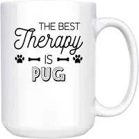 The Primal Matriarch The Best Therapy Is Pug Dog Coffee Mug Ceramic (White, 15 OZ)
