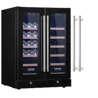 VEVOR 24″ Wine and Beverage Refrigerator, 78 Cans and 20 Bottles Dual Zone Tempered Glass Door, Digital Temper Control, Blue LED Light, Child Lock, Built-in or Freestanding, ETL | VEVOR US