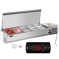 VEVOR Refrigerated Condiment Prep Station, 55-Inch, 13.8Qt Sandwich/Salad Prep Table with 3 1/3 Pans & 4 1/6 Pans, 150W Salad Bar with 304 Stainless Body and Cover Temp Adjuster One-Click Defrosting | VEVOR US