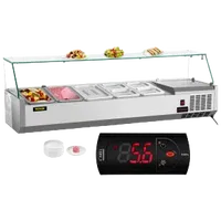 VEVOR Refrigerated Condiment Prep Station, 55-Inch, 13.8Qt Sandwich Prep Table with 3 1/3 Pans & 4 1/6 Pans, 150W Salad Bar with 304 Stainless Body Tempered Glass Shield Digital Temp Display Auto Defr | VEVOR US