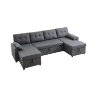 VEVOR U Shaped Sofa Bed, Convertible Sofa Bed with 2 Side Pockets, 2 Pillows and Double Chaise, 6-Seat Pull Out Sleeper Couch with Large Storage Capacity for Living Room, Apartment, Metal Frame, Gray | VEVOR US