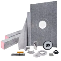 VEVOR Shower Curb Kit, 48\“x72\” Watertight Shower Curb Overlay with 4\” PVC Central Bonding Flange, 4\” Stainless Steel Grate, 2 Cuttable Shower Curb and Trowel, Shower Pan Slope Sticks Fit for Bathr | VEVOR US