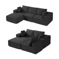 VEVOR Modular Sectional Sofa, L Shaped Modular Sofa with Chaise, Cloud Sectional Couch with High Rebound Sponge and Density, Upholstered Corduroy Couch with Cushion for Living Room, Bedroom, Black | VEVOR US