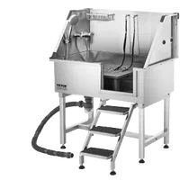 VEVOR 38 Inch Stainless Steel Dog Washing Station, Pet Grooming Tub with Hot & Cold Faucet, Showerhead, Home Wash Sink, Fits Small and Medium Cats and Dogs, Non-Slip Stairs (Right Door) | VEVOR US