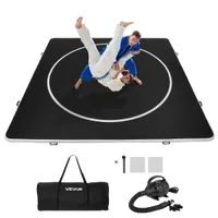 VEVOR 13x13 ft Wrestling Mat Inflatable, Martial Arts Thick Mat for Home Gym Exercise, PVC Foldable Training Mats with Circles and 600W Air Pump, for Gymnastics, Tatami, Jiu Jitsu BJJ MMA Judo, Black | VEVOR US