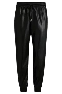 Faux-Leather Trousers With Drawcord Waist- Women's Formal Pants Size